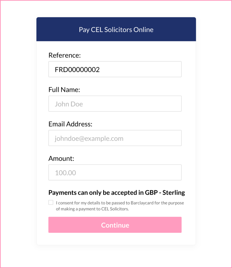 An image describing a step in the CEL Solicitors help centre guide, How to make a payment to CEL Solicitors