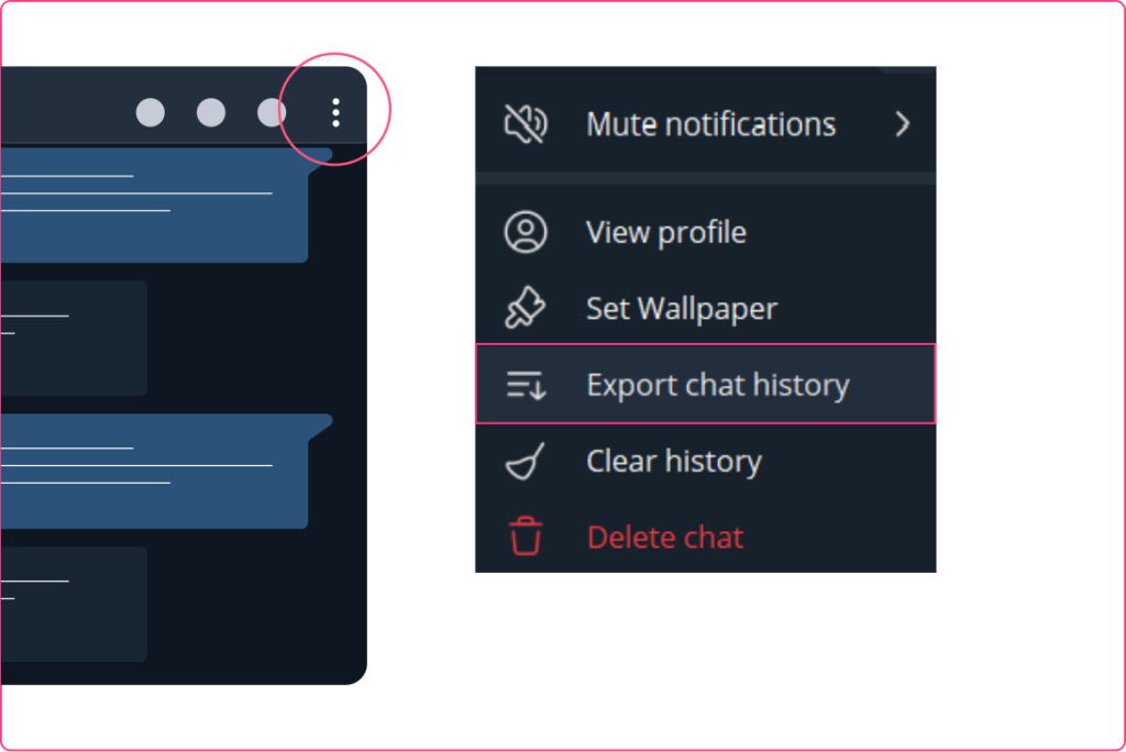 An image describing a step in the CEL Solicitors help centre guide, How to download and export Telegram messages to your computer