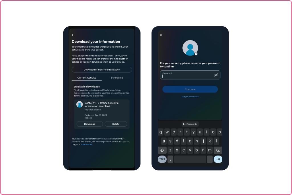 An image describing a step in the CEL Solicitors help centre guide, How to download and export Instagram messages to your phone